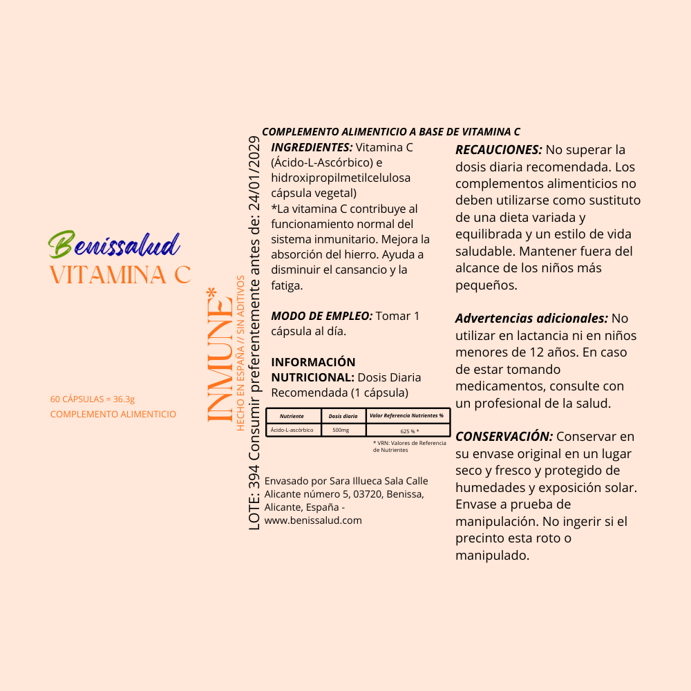 Vitamina C - Sistema inmune - 500mg