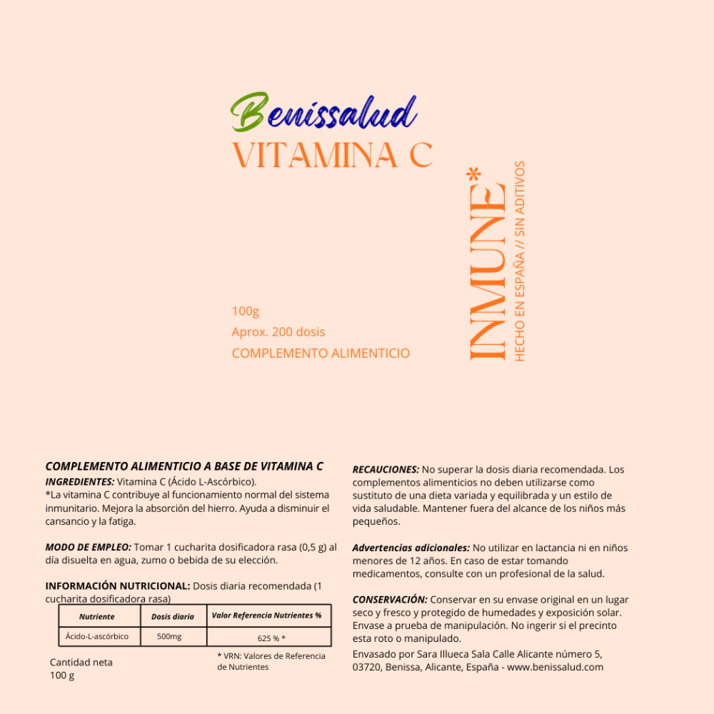 Vitamina C - Sistema inmune - 500mg - En polvo